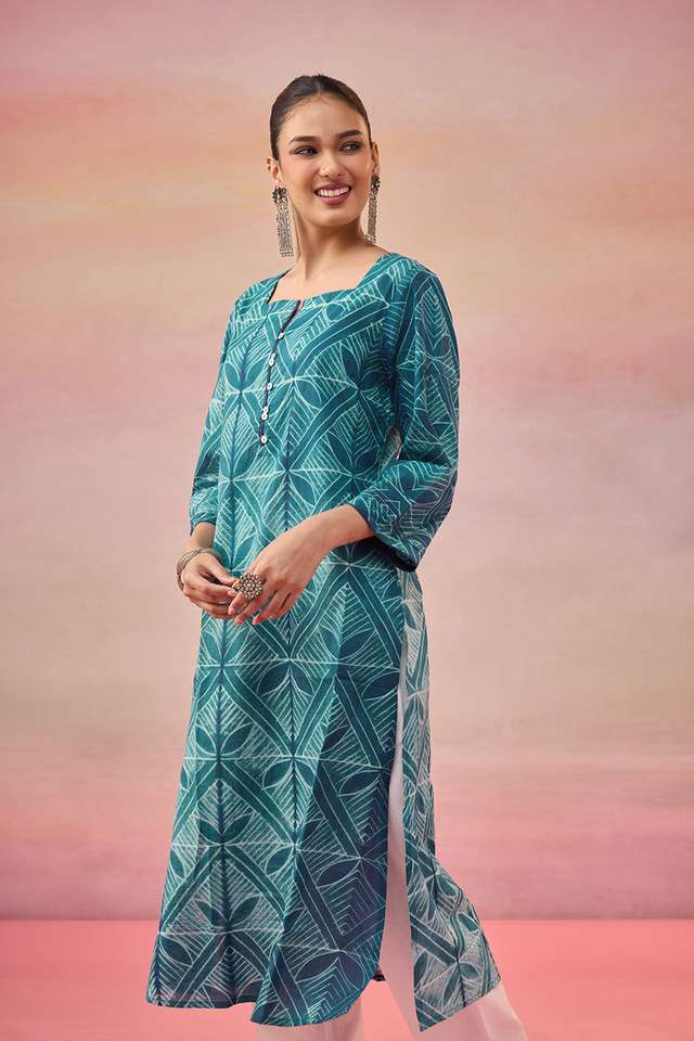 Blue Pure Cotton Tie & Dye Shibori Kurta thumbnail image number null