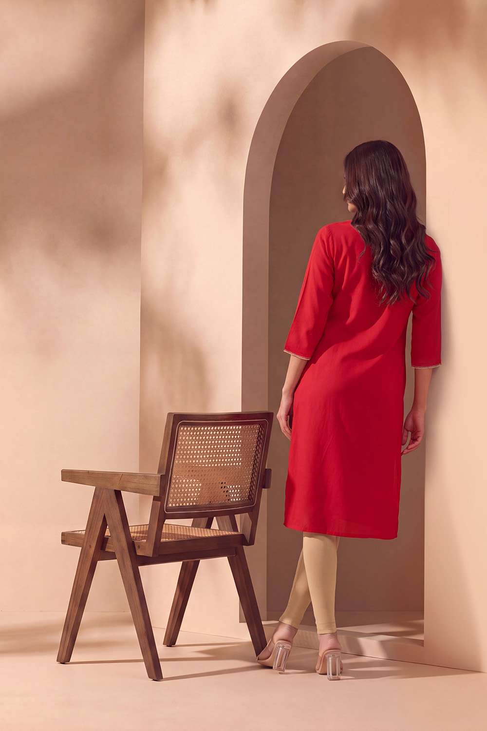 Red Pure Rayon Embroidered Kurta image number null