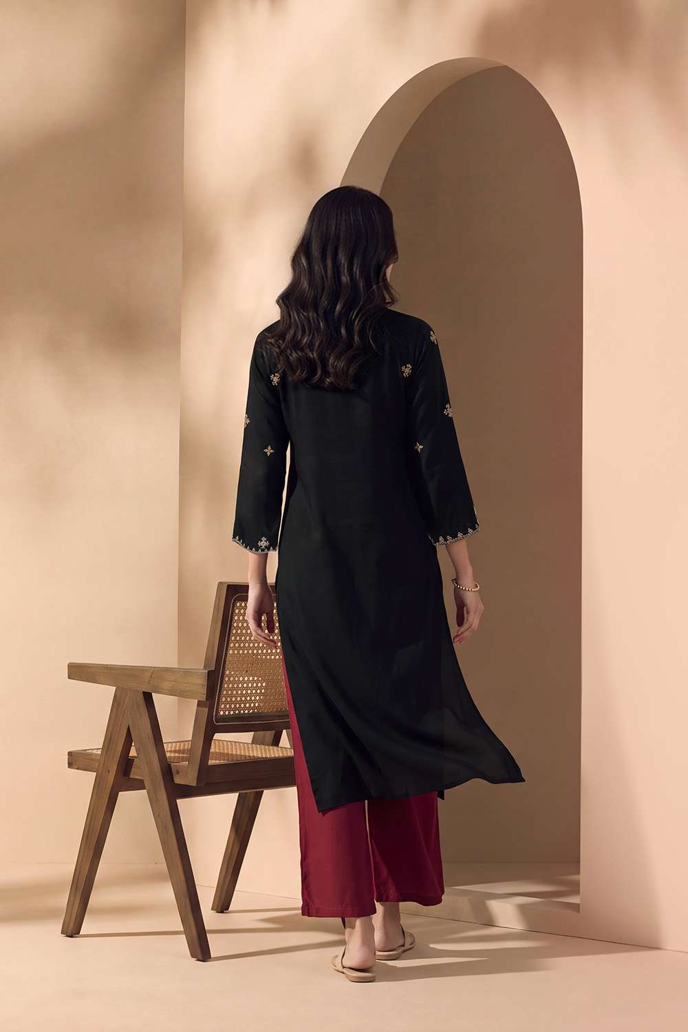 Black Pure Rayon Embroidered Kurta image number null
