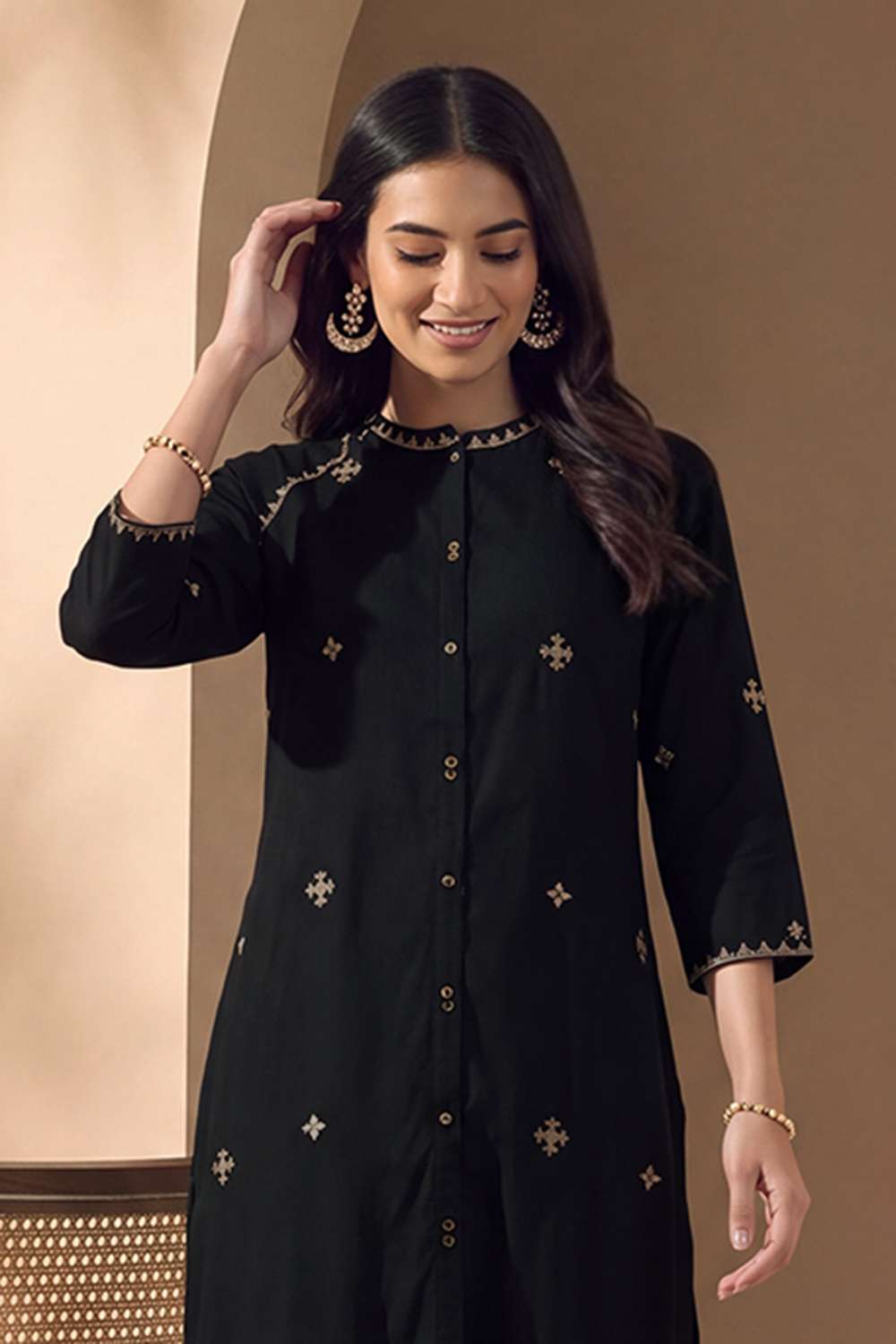 Black Pure Rayon Embroidered Kurta image number null