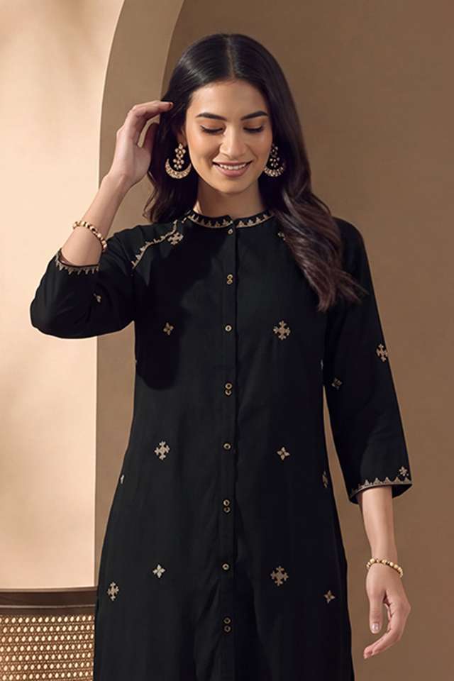Black Pure Rayon Embroidered Kurta thumbnail image number null