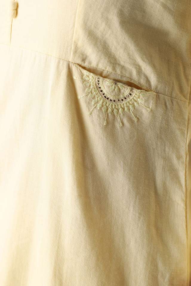 Light Yellow Cotton Embroidered Kurta thumbnail image number null