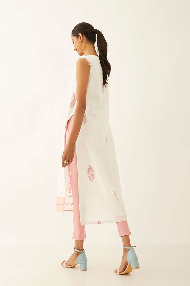 Off White Viscose Block Printed Kurta thumbnail image number null