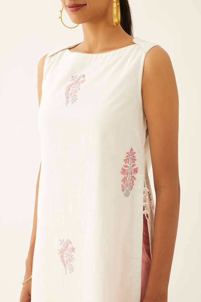 Off White Viscose Block Printed Kurta thumbnail image number null