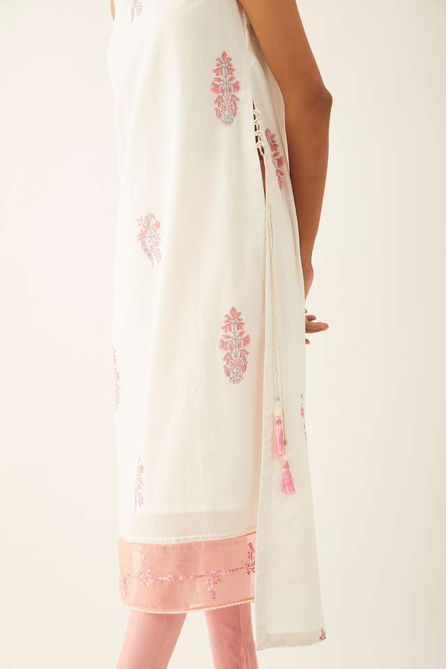 Off White Viscose Block Printed Kurta thumbnail image number null