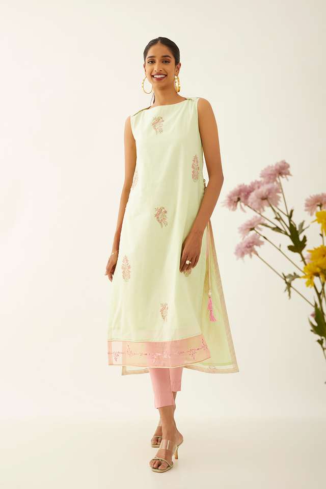 Light Green Viscose Block Printed Kurta thumbnail image number null