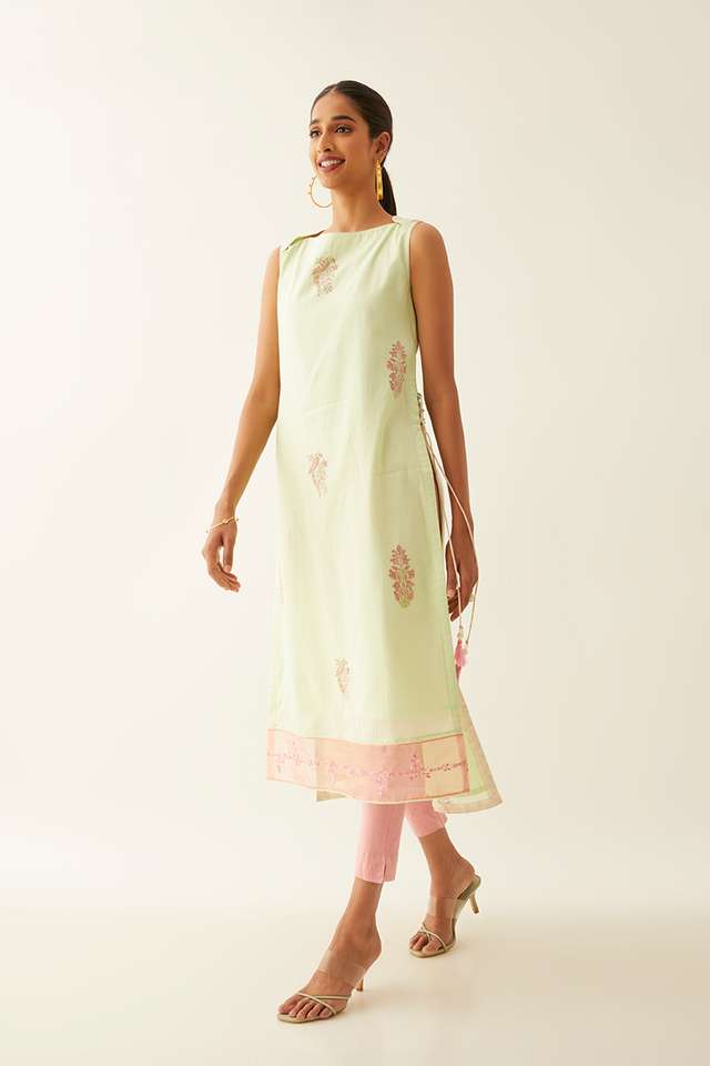 Light Green Viscose Block Printed Kurta thumbnail image number null
