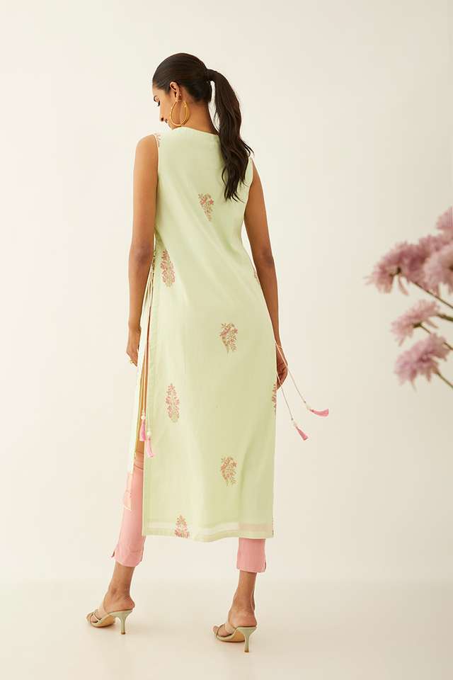 Light Green Viscose Block Printed Kurta thumbnail image number null
