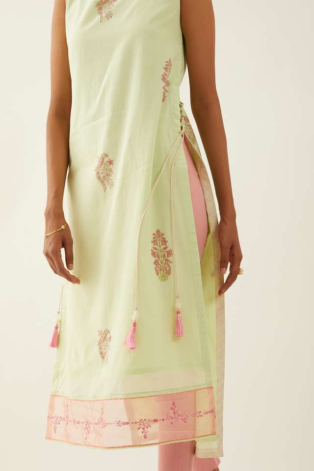 Light Green Viscose Block Printed Kurta thumbnail image number null