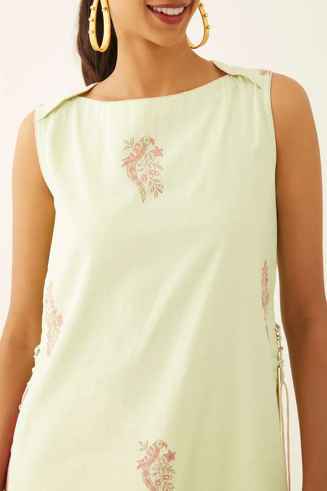 Light Green Viscose Block Printed Kurta thumbnail image number null