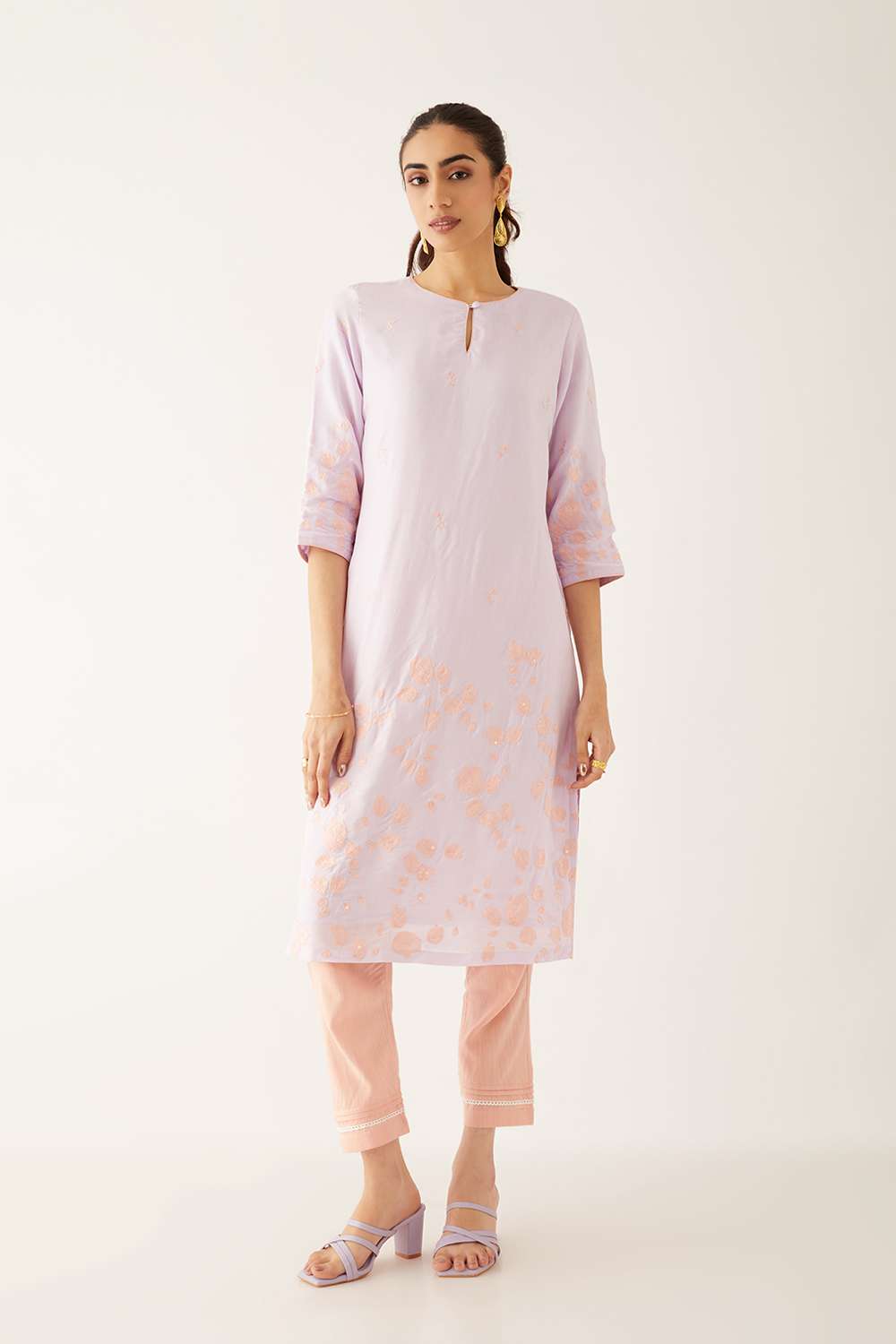Light Violet Viscose Embroidered Kurta image number null