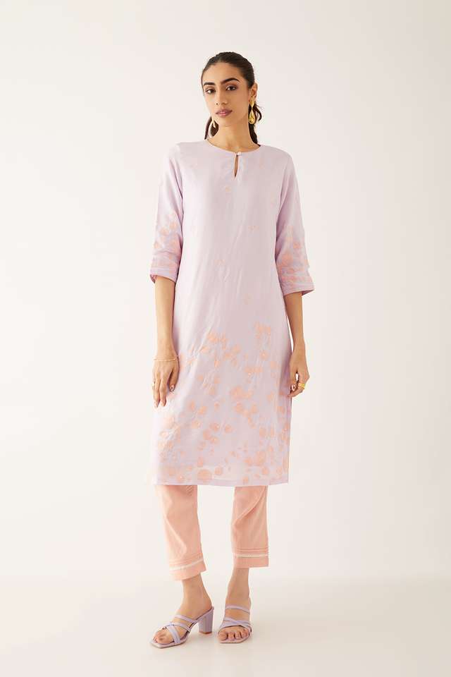 Light Violet Viscose Embroidered Kurta thumbnail image number null