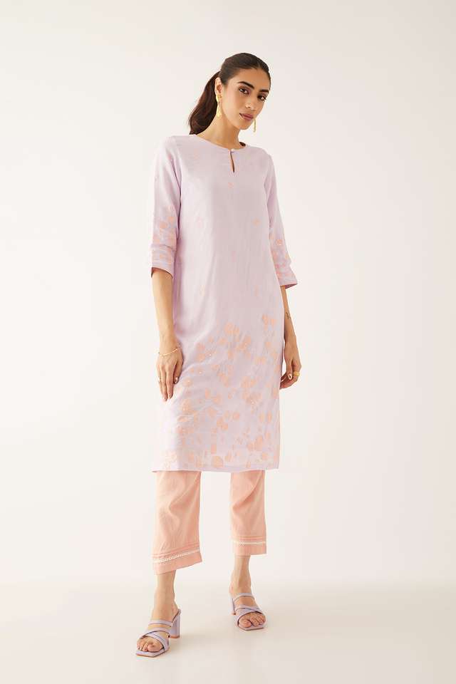 Light Violet Viscose Embroidered Kurta thumbnail image number null