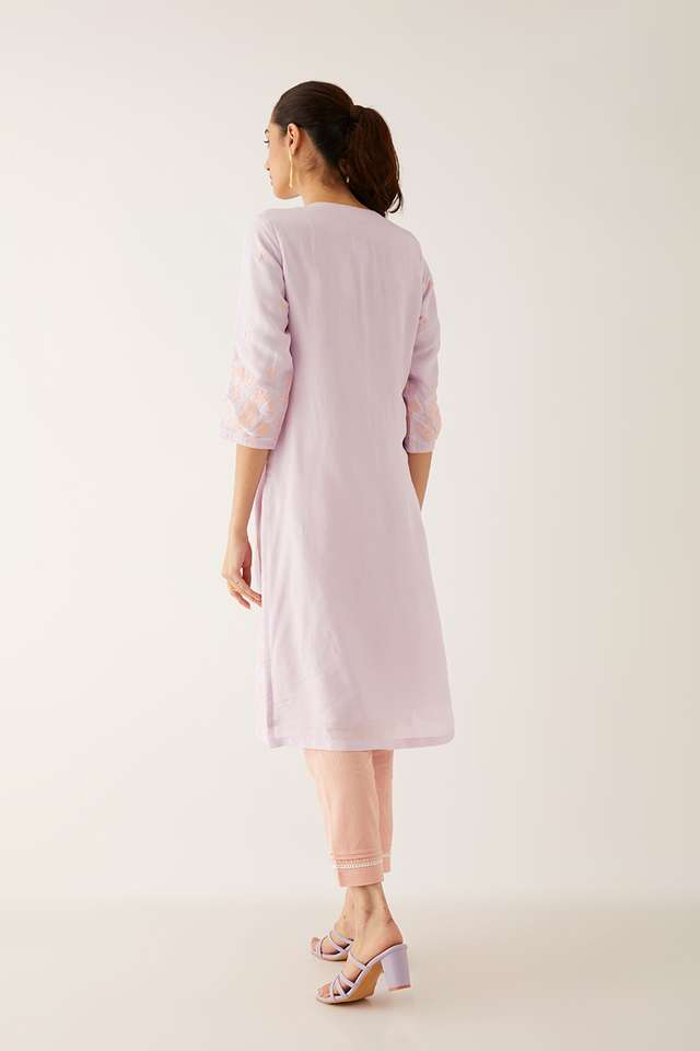 Light Violet Viscose Embroidered Kurta thumbnail image number null