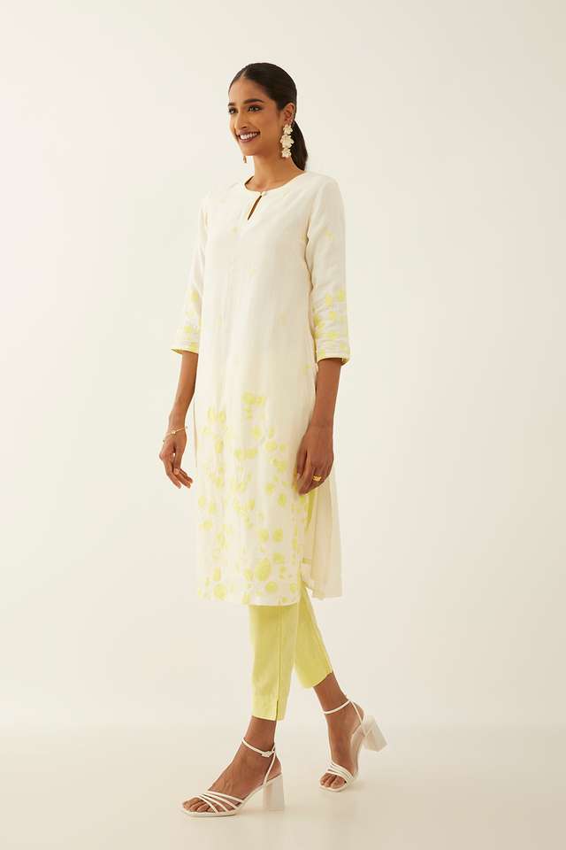 Off White Viscose Embroidered Kurta thumbnail image number null
