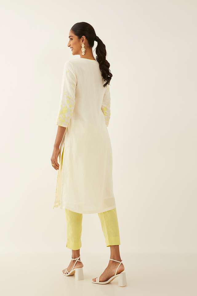 Off White Viscose Embroidered Kurta thumbnail image number null