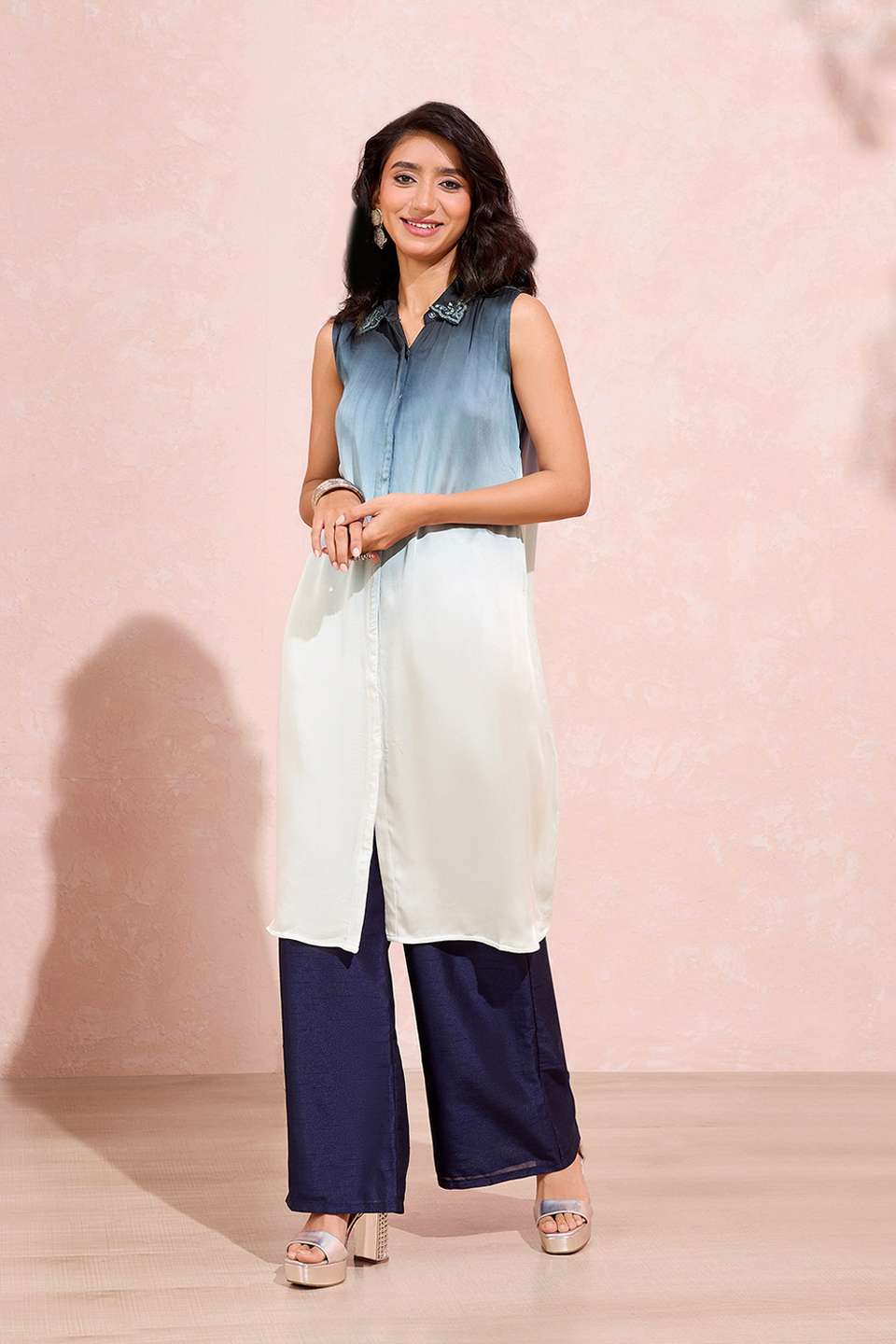 Light Blue Viscose Embroidered Kurta