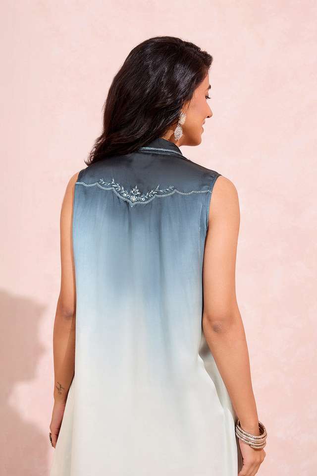 Light Blue Viscose Embroidered Kurta thumbnail image number null