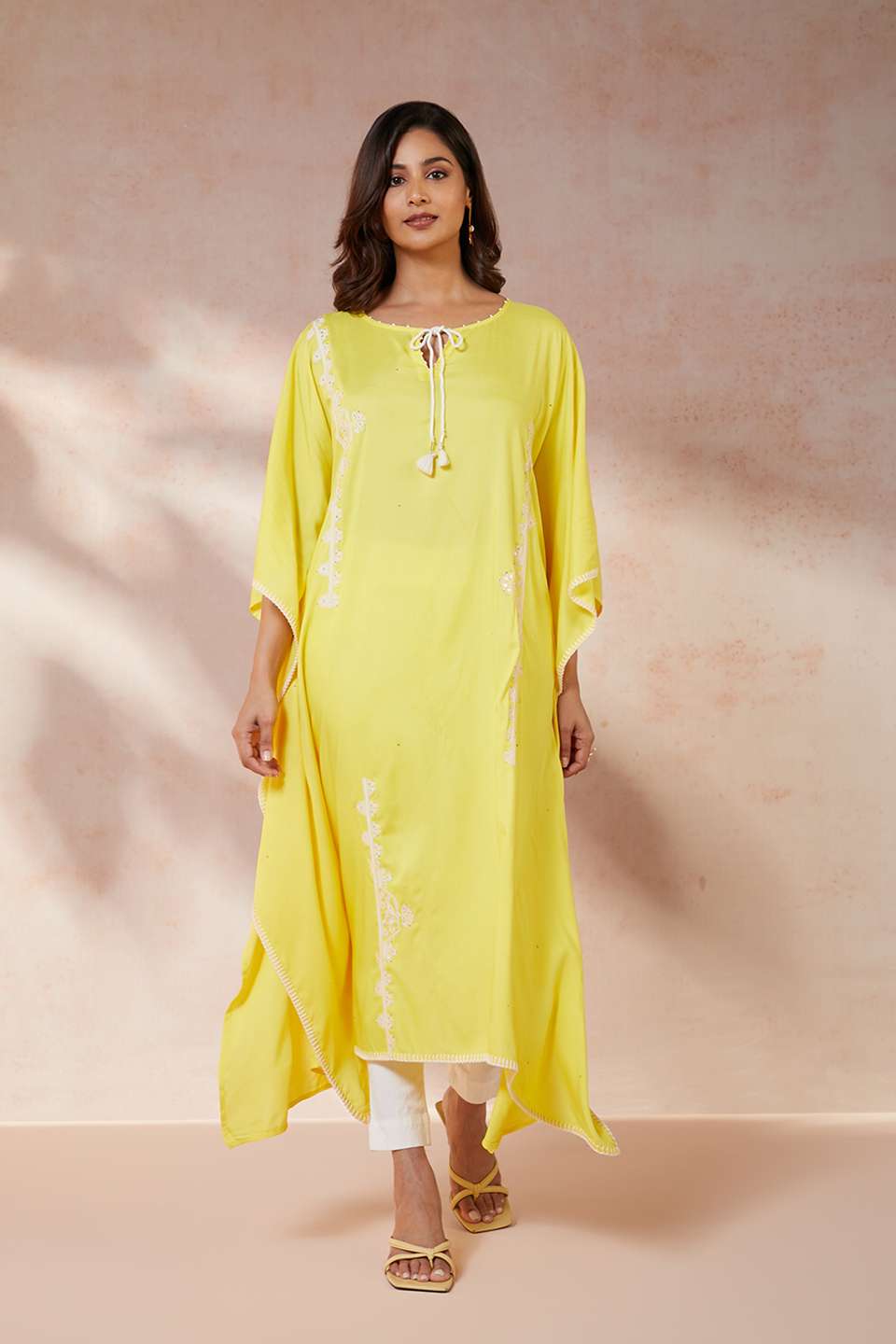 Yellow Viscose Applique Kurta
