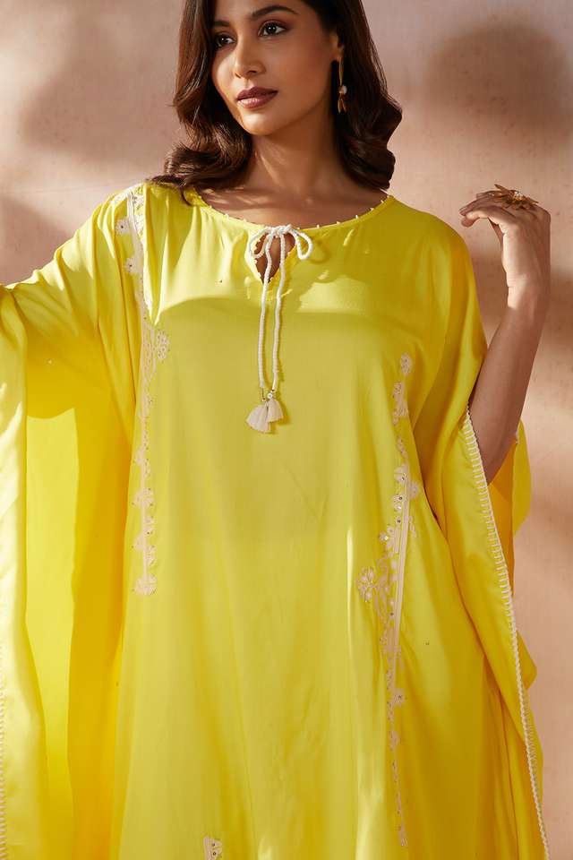 Yellow Viscose Applique Kurta thumbnail image number null