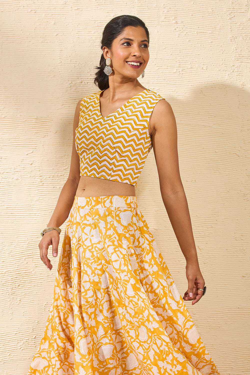 Yellow Rajasthan Block Printed Pure Cotton Lehenga image number null