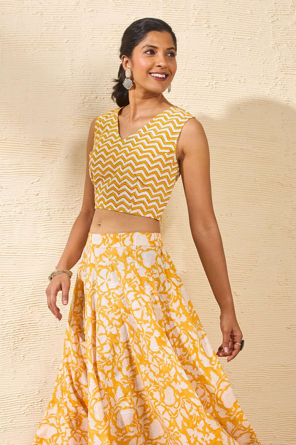 Yellow Rajasthan Block Printed Pure Cotton Lehenga
