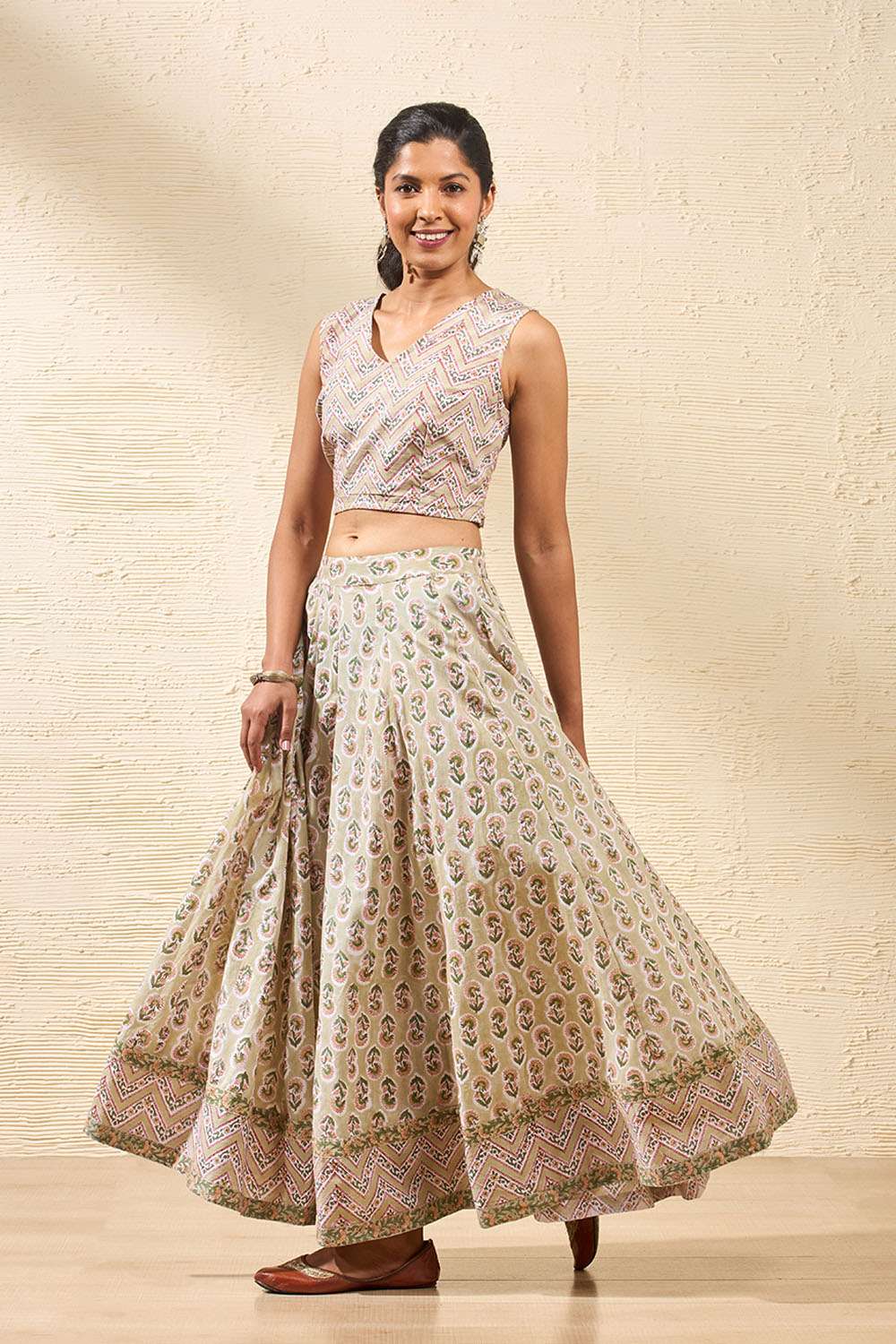 Light Green Rajasthan Block Printed Pure Cotton Lehenga image number null