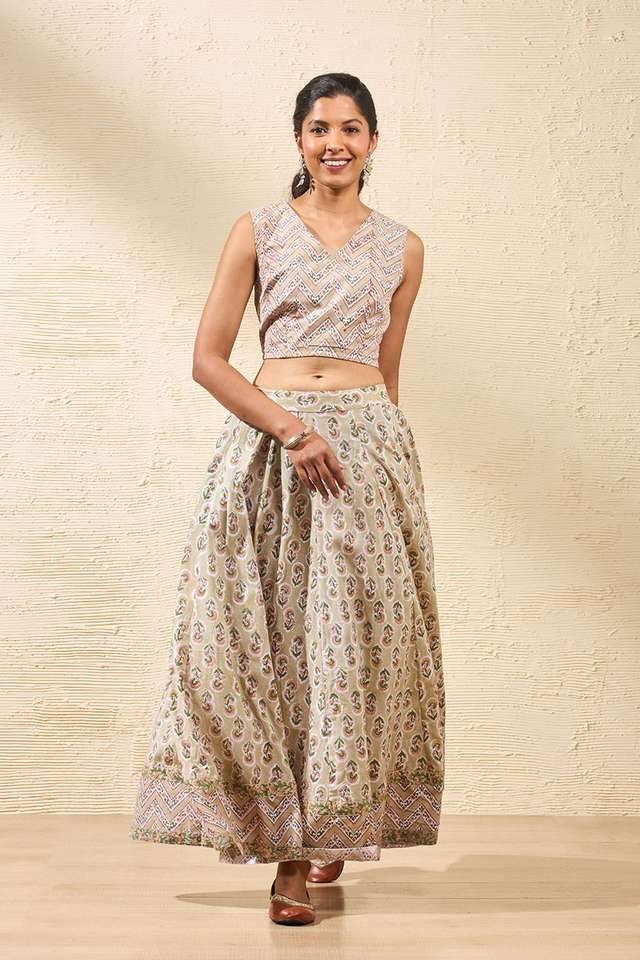 Light Green Rajasthan Block Printed Pure Cotton Lehenga thumbnail image number null