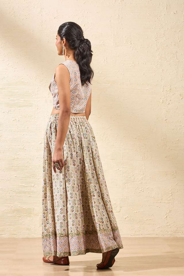 Light Green Rajasthan Block Printed Pure Cotton Lehenga thumbnail image number null