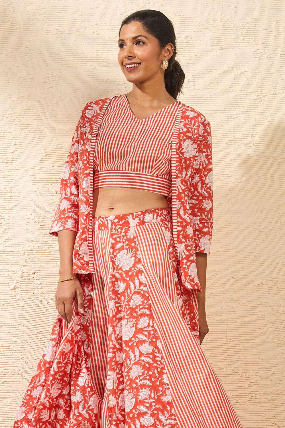 Orange Rajasthan Block Printed Pure Cotton Lehenga image number null