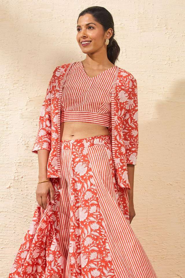 Orange Rajasthan Block Printed Pure Cotton Lehenga image number
