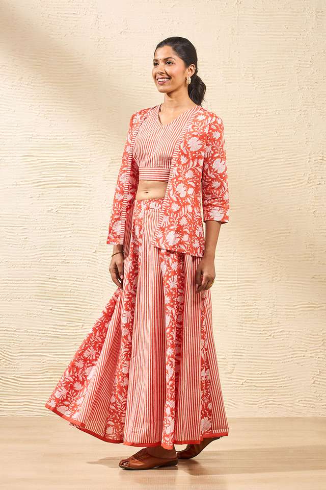Orange Rajasthan Block Printed Pure Cotton Lehenga thumbnail image number null