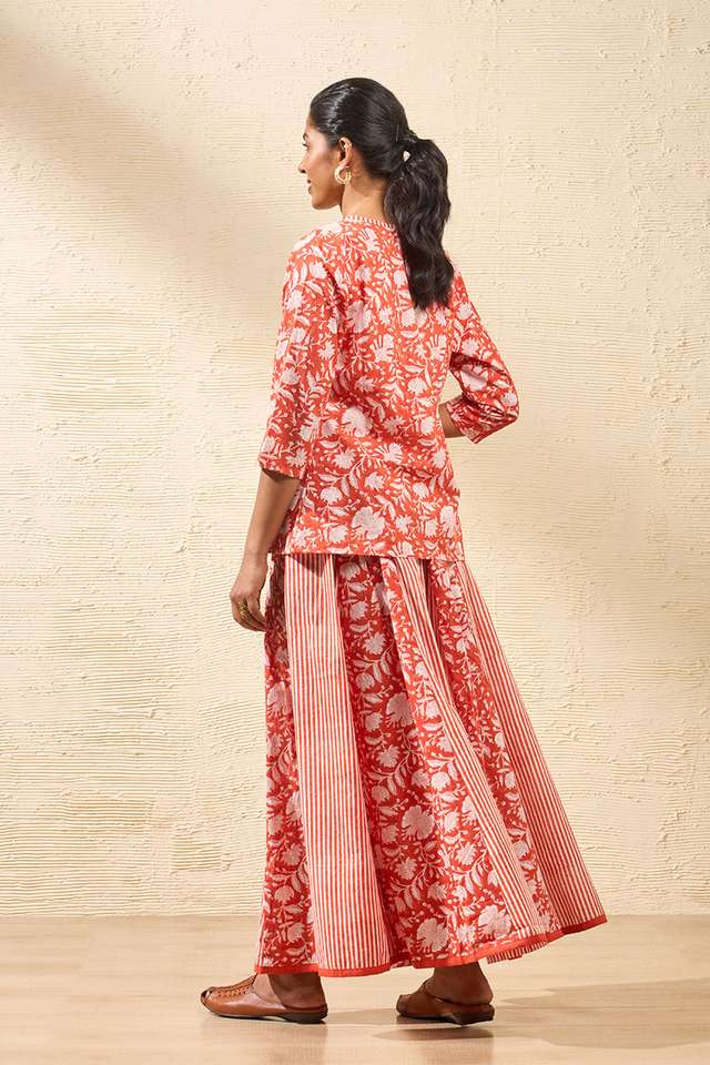 Orange Rajasthan Block Printed Pure Cotton Lehenga thumbnail image number null