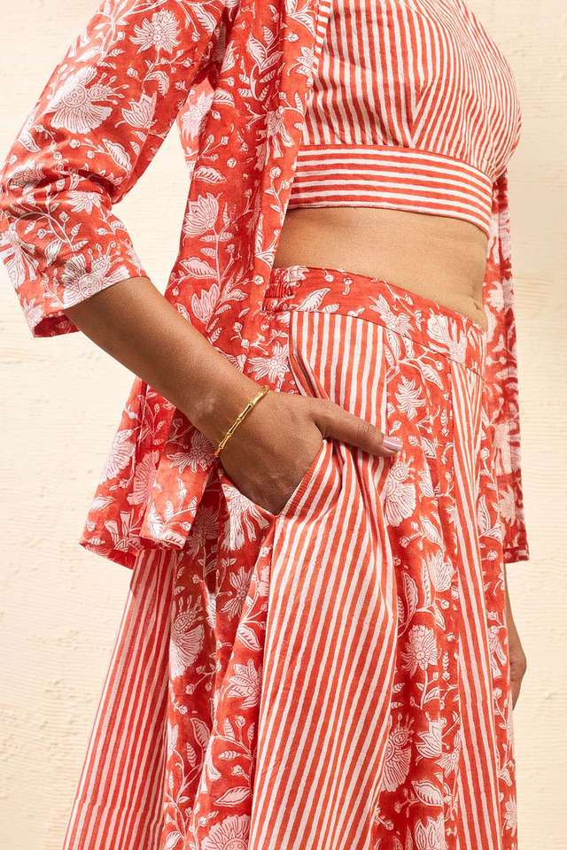Orange Rajasthan Block Printed Pure Cotton Lehenga thumbnail image number null