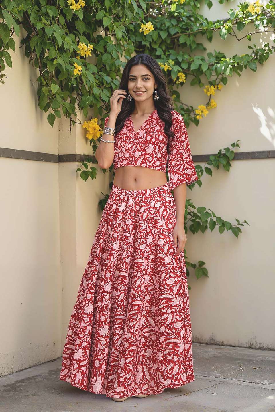 Red Rajasthan Block Printed Pure Cotton Lehenga