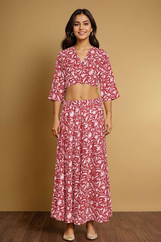 Red Rajasthan Block Printed Pure Cotton Lehenga thumbnail image number null