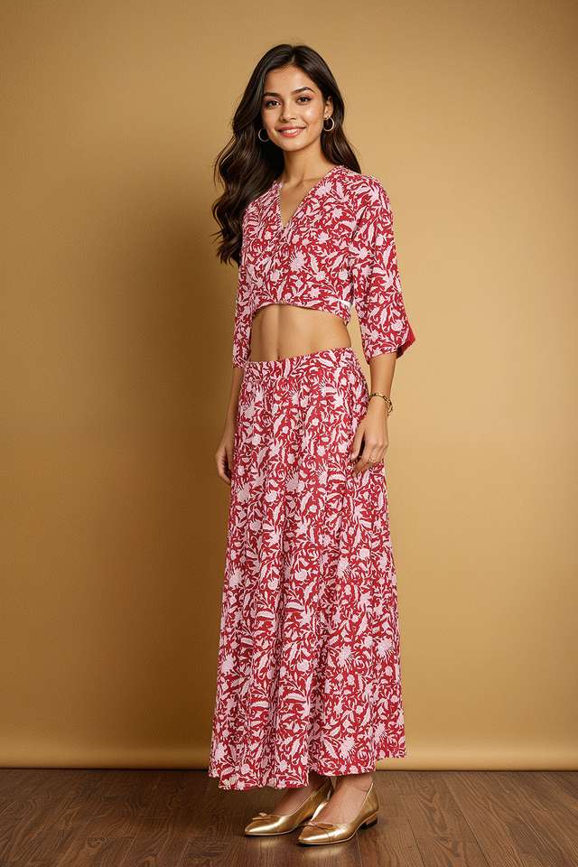 Red Rajasthan Block Printed Pure Cotton Lehenga thumbnail image number null