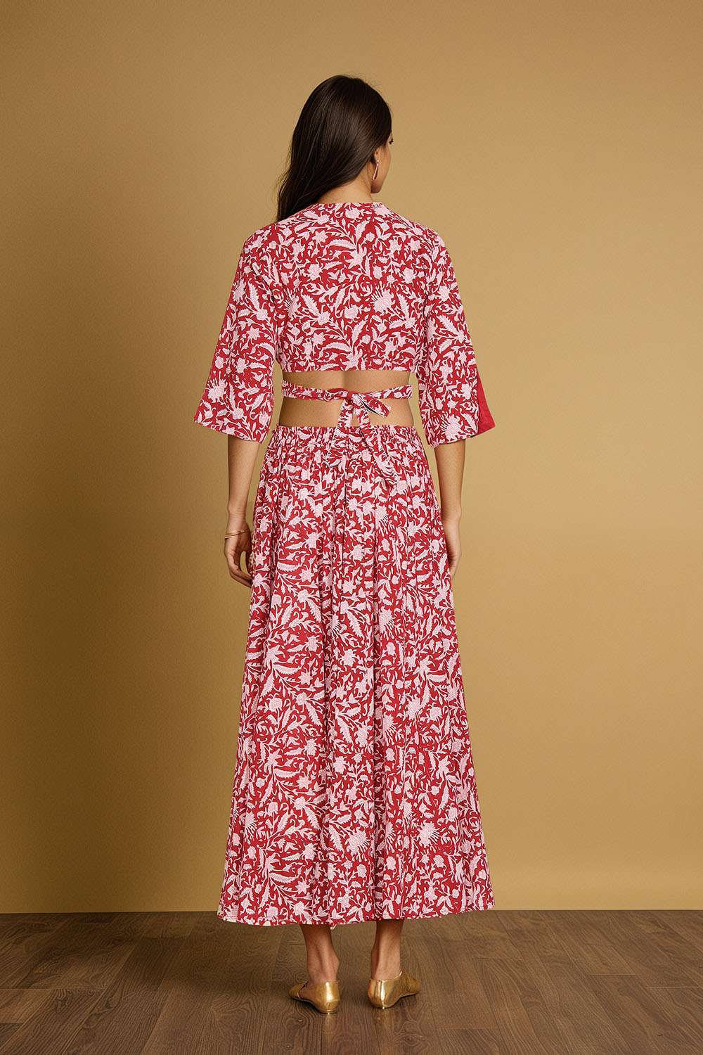 Red Rajasthan Block Printed Pure Cotton Lehenga image number null