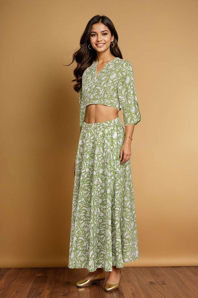 Light Green Rajasthan Block Printed Pure Cotton Lehenga thumbnail image number null