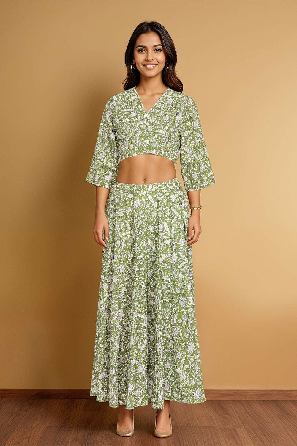 Light Green Rajasthan Block Printed Pure Cotton Lehenga image number null