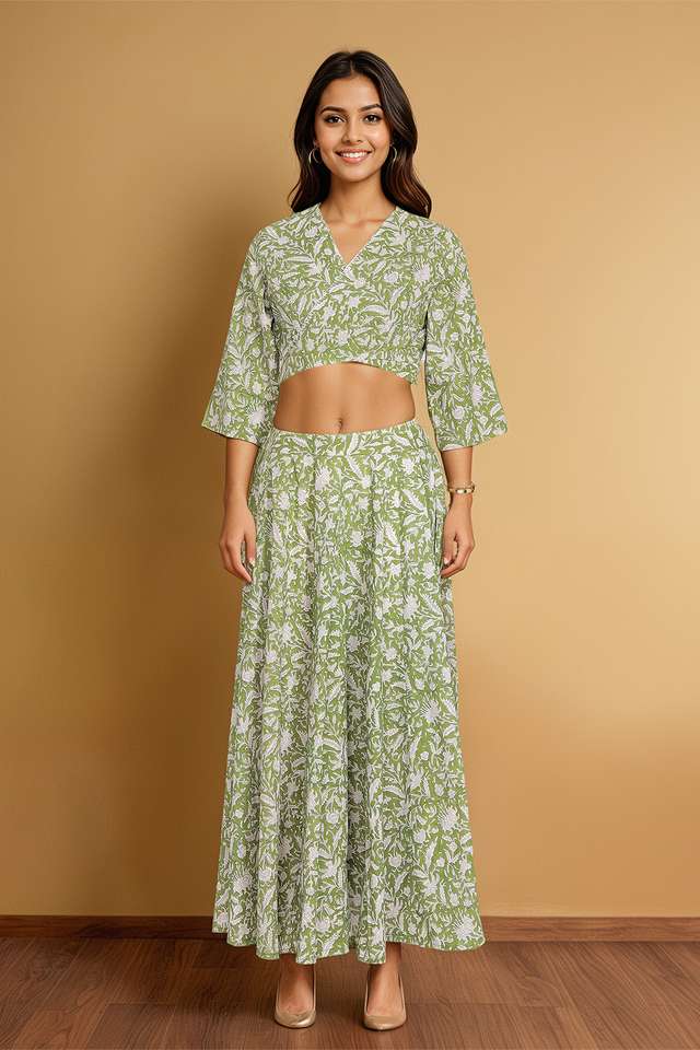 Light Green Rajasthan Block Printed Pure Cotton Lehenga thumbnail image number null