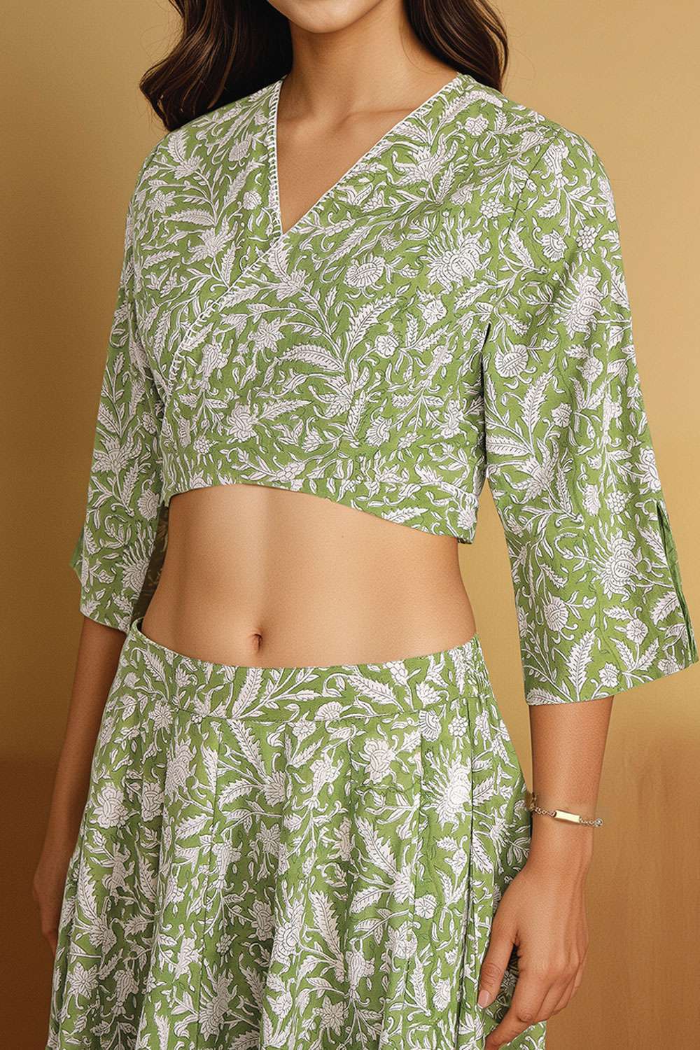 Light Green Rajasthan Block Printed Pure Cotton Lehenga image number null