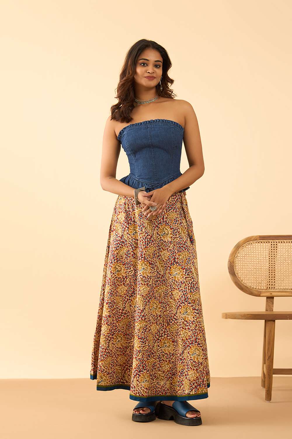 Dark Red Kalamkari Pure Cotton Ethnic Skirt image number null