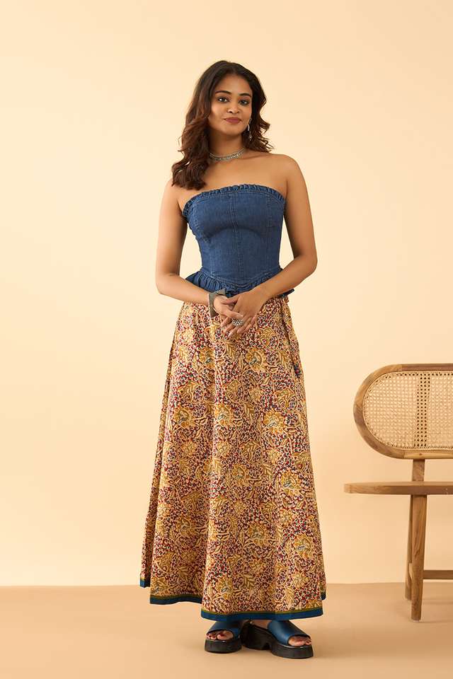 Dark Red Kalamkari Pure Cotton Ethnic Skirt thumbnail image number null