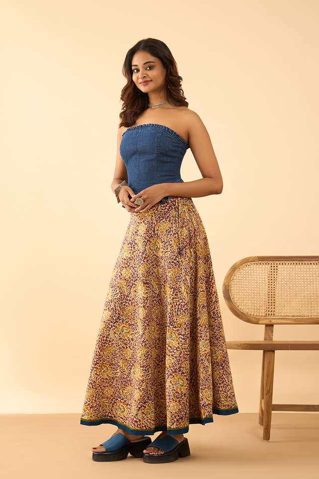 Dark Red Kalamkari Pure Cotton Ethnic Skirt thumbnail image number null