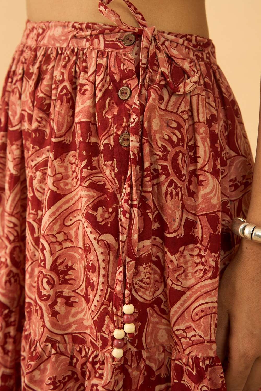 Dark Red Printed Kalamkari Pure Cotton Ethnic Skirt image number null
