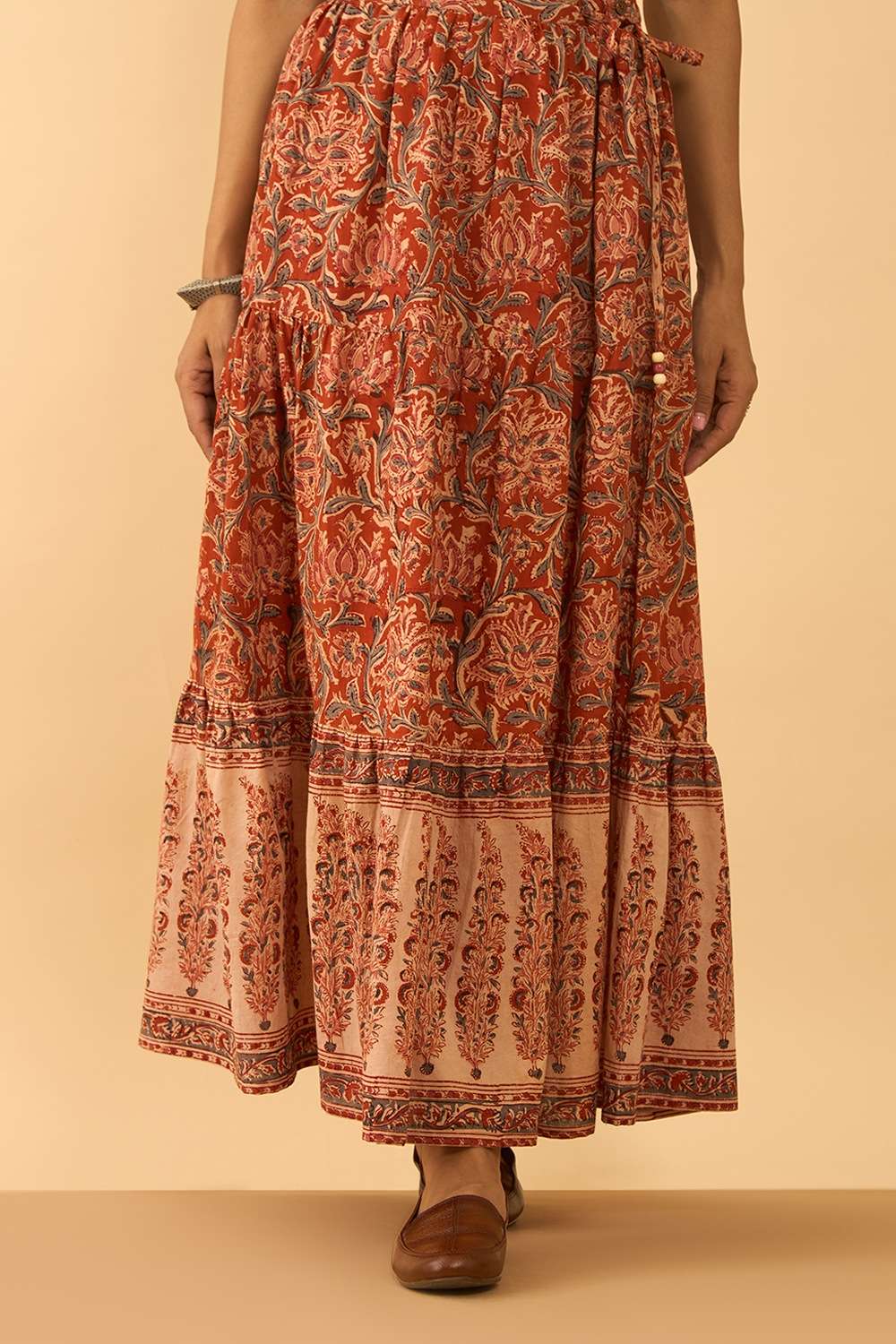 Orange Printed Kalamkari Pure Cotton Ethnic Skirt image number null