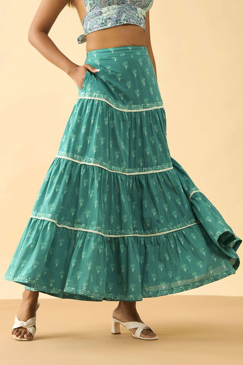 Dark Green Rajasthan Screen Printed Pure Cotton Ethnic Skirt image number null