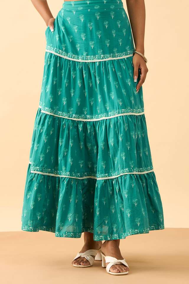 Dark Green Rajasthan Screen Printed Pure Cotton Ethnic Skirt thumbnail image number null