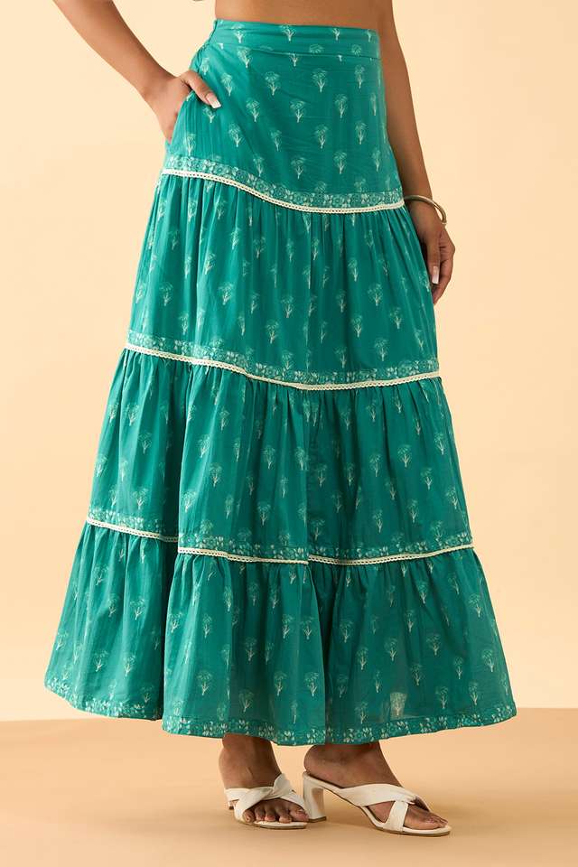 Dark Green Rajasthan Screen Printed Pure Cotton Ethnic Skirt thumbnail image number null